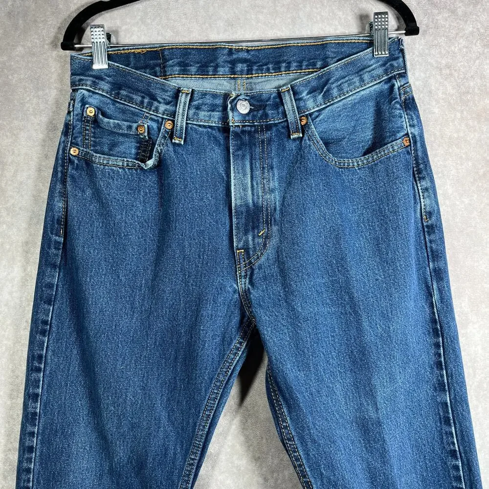 Levi's 505 Jeans Mens Size 33X30 Blue Dark Wash Denim Straight Regular Fit‎ Work